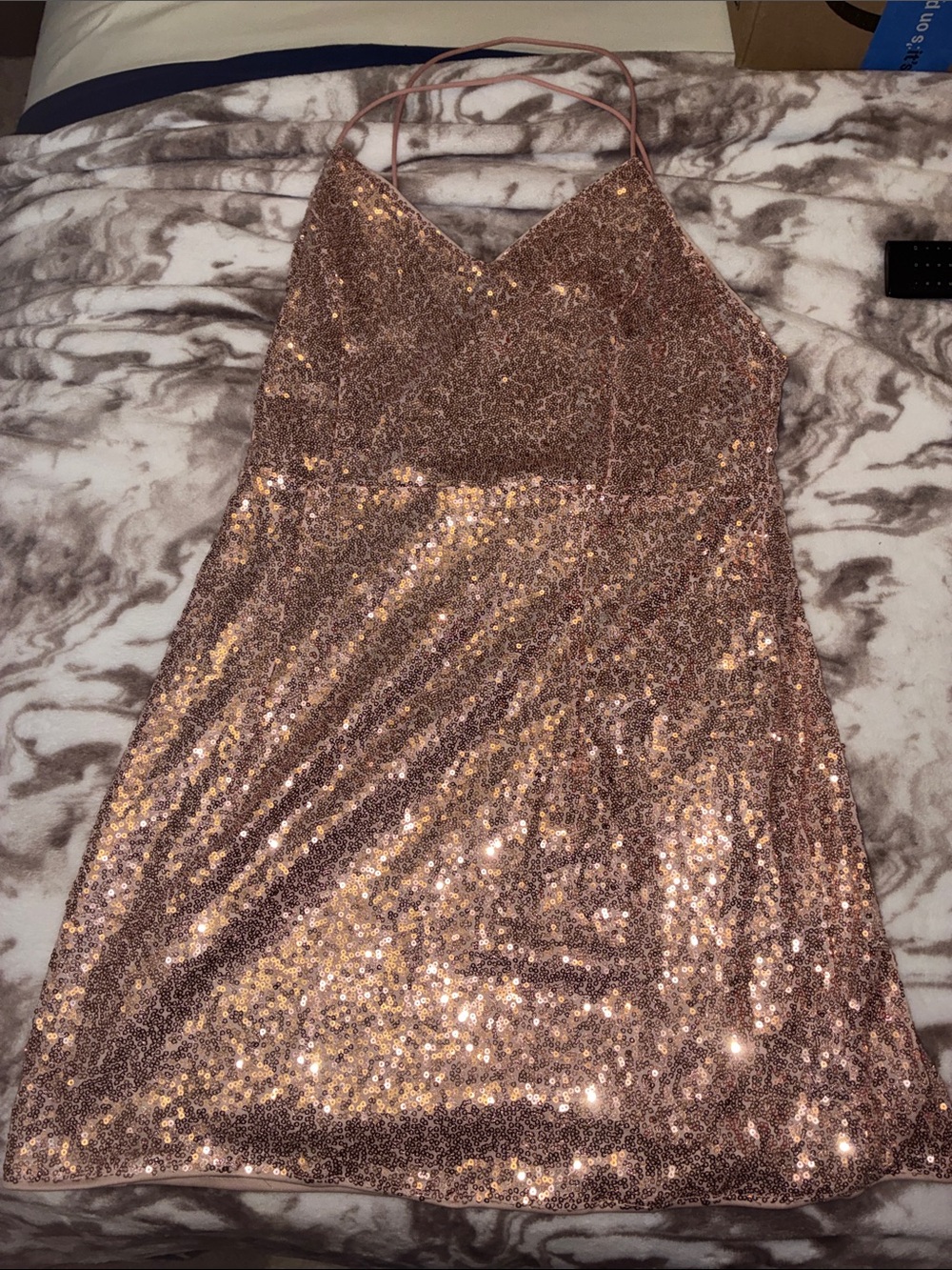 SHEIN Rose Gold Sequin Mini Slip Dress